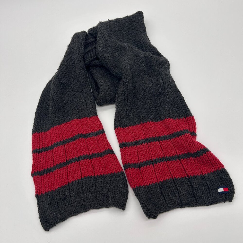 Tommy Hilfiger Scarf Blue Red Stripes 90‎ Vintage 72 inch Wool Blend